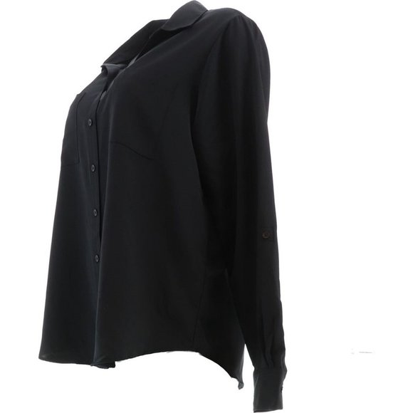 NWT LANDS' END LONG SLEEVE ROLLED TAB SLEEVE SOFT BLOUSE‎ BLACK 14P (PETITE) - Picture 2 of 11